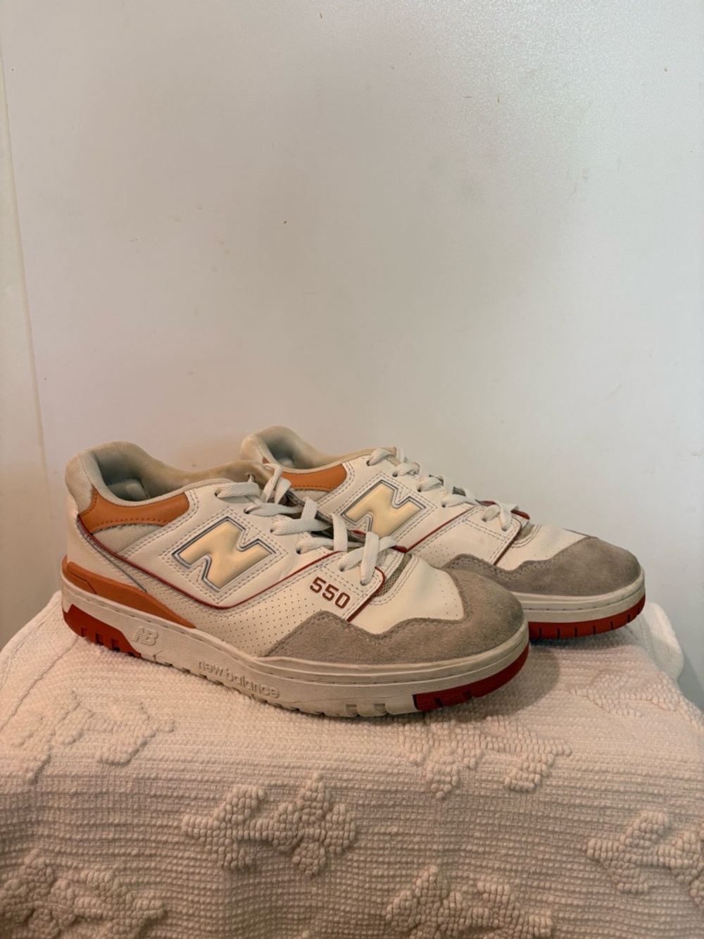 New Balance 550 Men’s Sneakers in Cream, Gray & Orange Accents